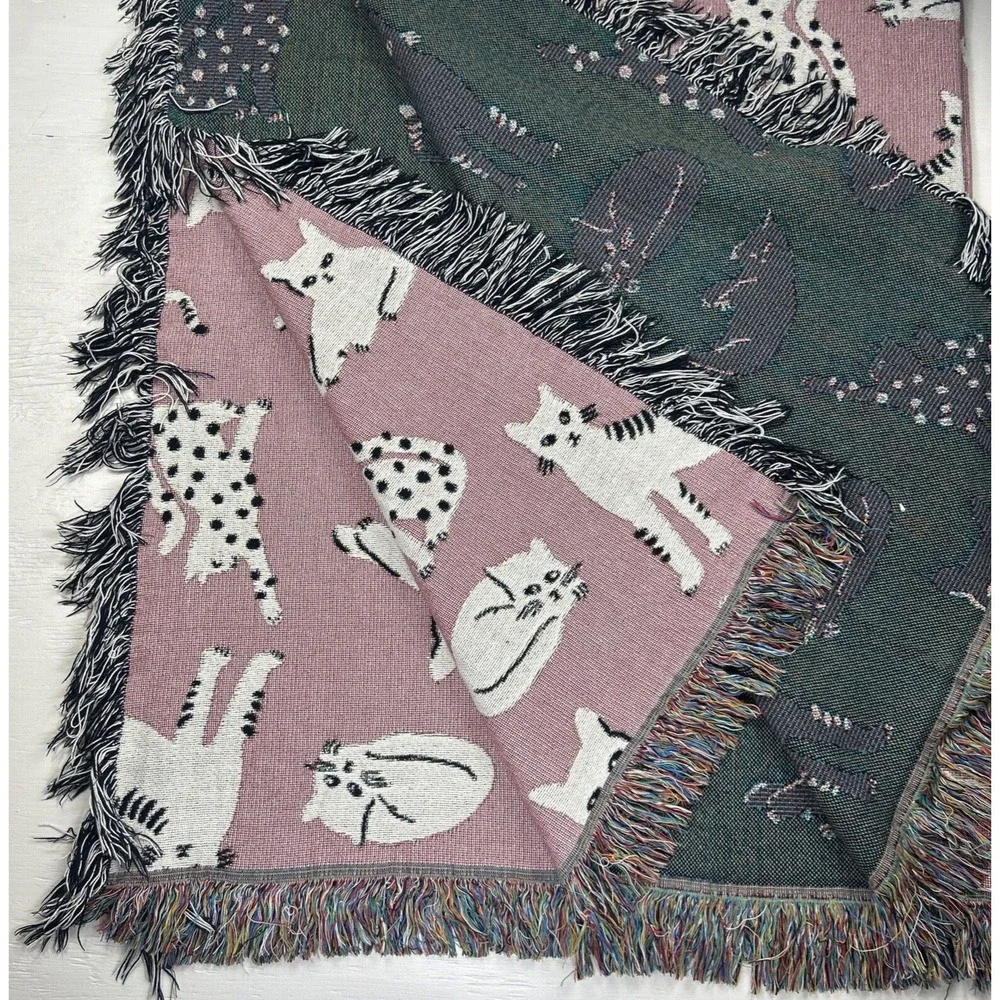 Frankie Print Co Pink Cats Throw Blanket‎ 60x80